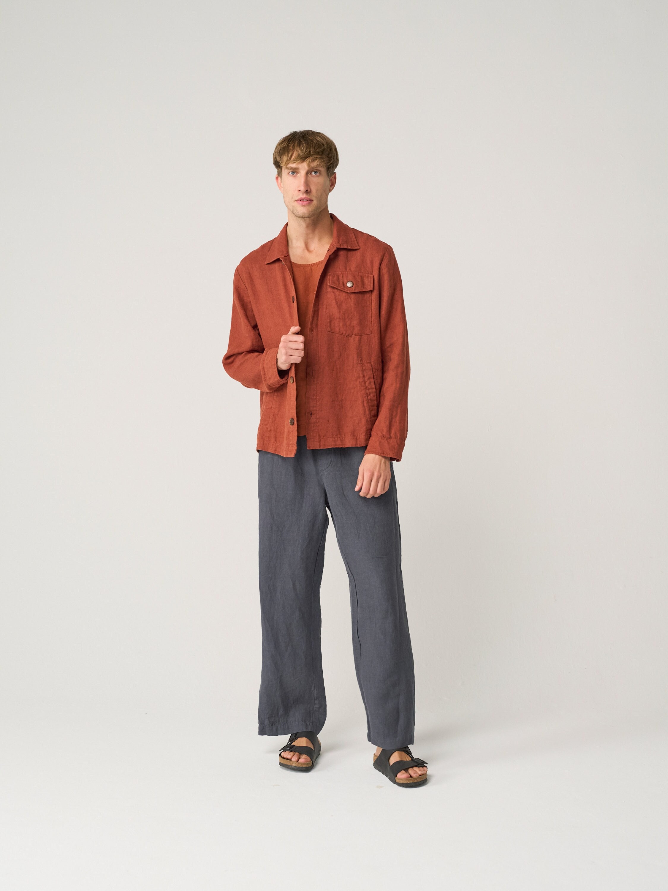 Utility Inspired Linen Jacket With Pockets, Heavy Linen Overshirt