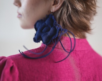 Sustainable linen flower earrings, Oversized statement dangle earrings, Artistic floral jewelry, Soft sculptural earrings BLOOM