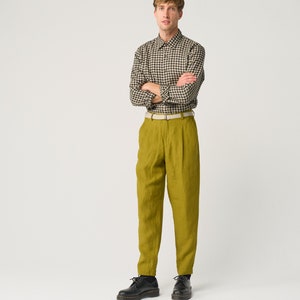 Tapered linen pants for men with zipper and elastic back, pleated heavy linen trousers NIKO image 8