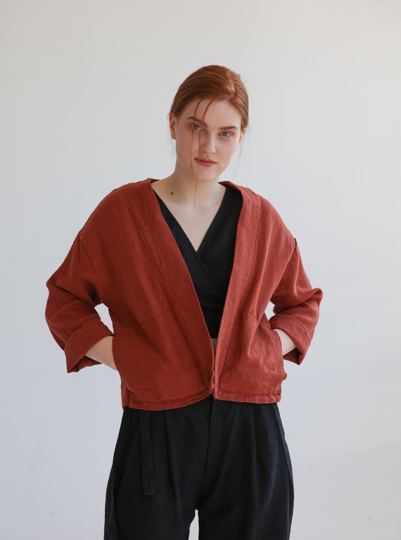 Linen kimono jacket for women loose kimono blazer linen | Etsy