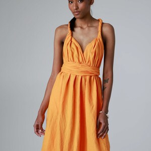 Maxi linen dress with open back and side slits, backless dress with belt and pockets ANGELINA image 5