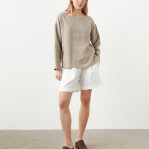 Pleated linen shorts for women, high rise shorts with pockets, elastic back bermuda shorts WALK image 4