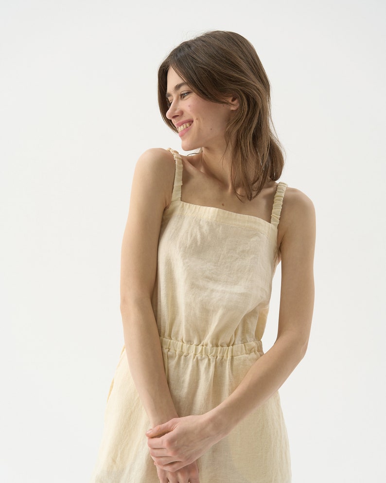 Linen pinafore dress, square neck linen dress, open back dress, linen beach dress SAHARA image 3