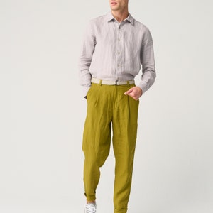 Tapered linen pants for men with zipper and elastic back, slightly pleated linen trousers NIKO zdjęcie 5