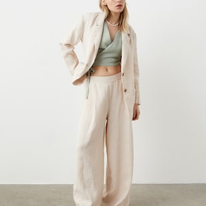 Heavy linen palazzo trousers, wide leg linen pants with pockets, long linen pants, boho linen trousers SPRING image 5