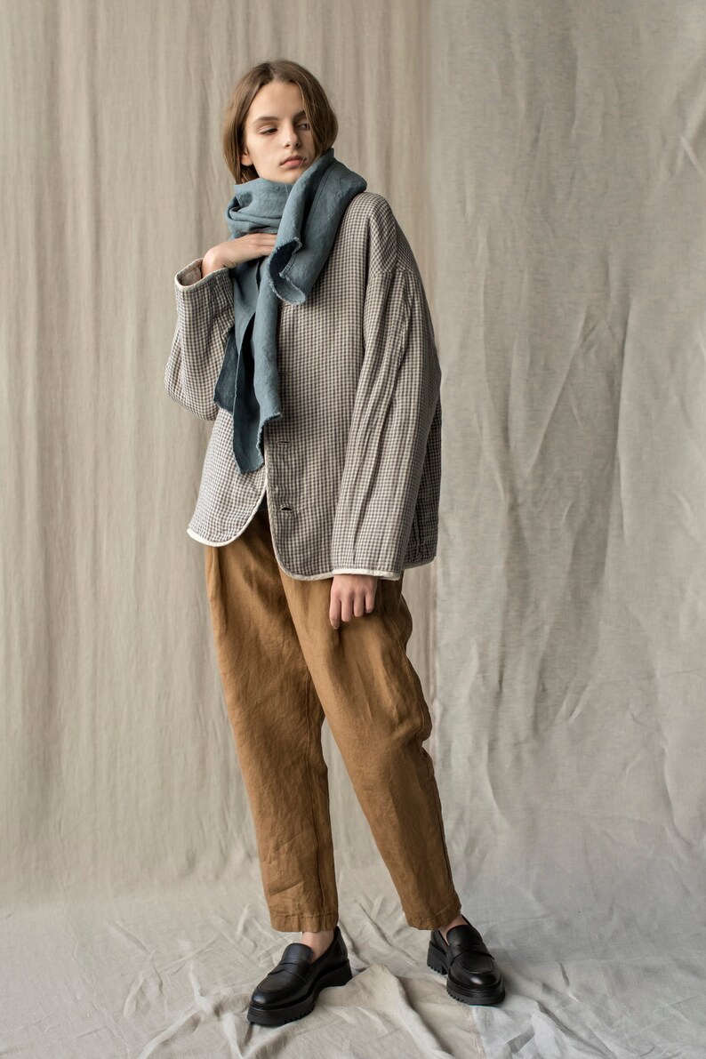 Quilted Jacket With Pockets Heavy Linen Jacket Women Etsy