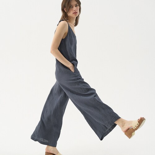 Linen Jumpsuit Women Harem Jumpsuit Wide Leg Jumpsuit Linen Etsy