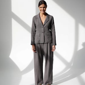 Heavy-linen classical jacket, linen blazer, linen pocket jacket for women, workwear jacket, fashionable linen jacket, linen suit jacket SWAN image 6