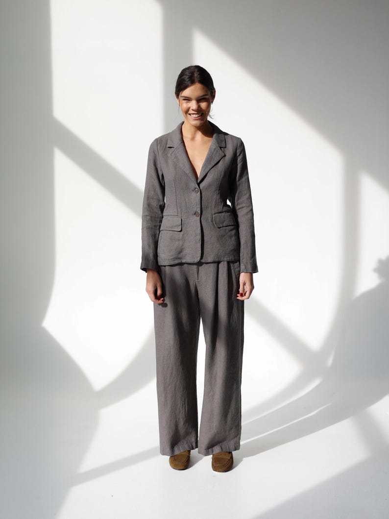 Heavy-linen classical jacket, linen blazer, linen pocket jacket for women, workwear jacket, fashionable linen jacket, linen suit jacket SWAN image 6