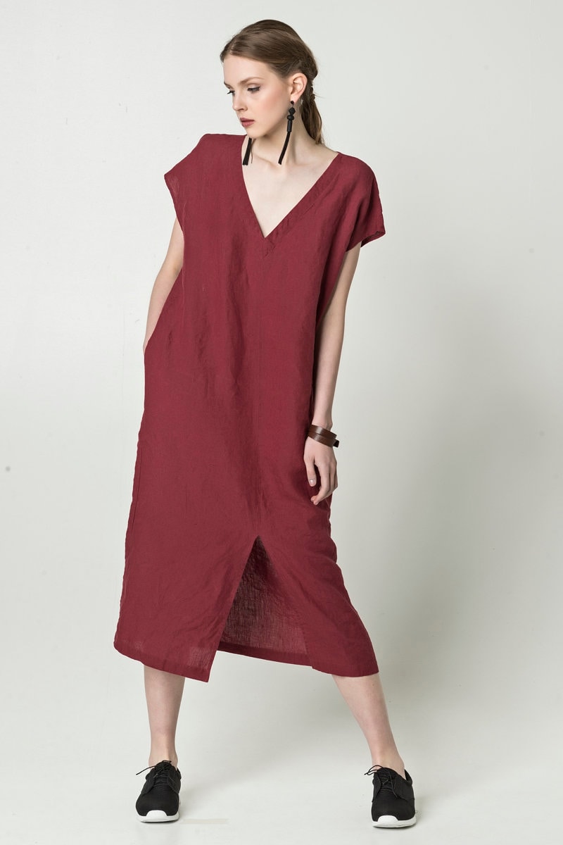 Sleeveless kimono dress from linen, boho linen dress, loose linen dress, linen midi dress IRIS