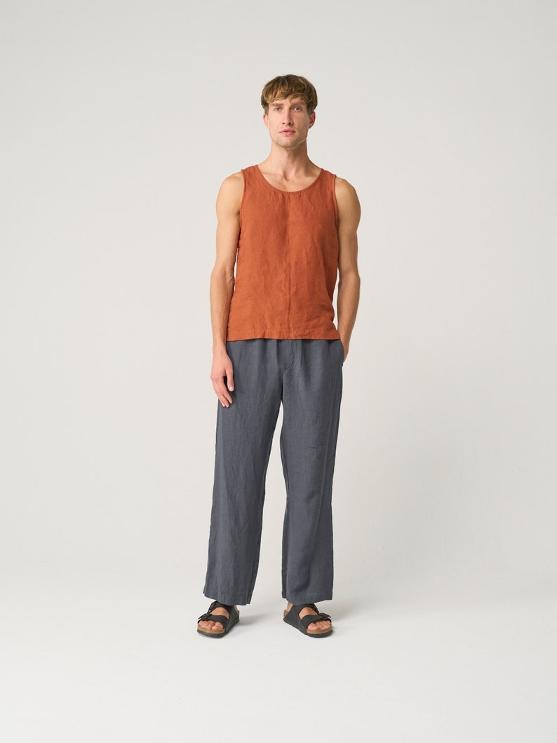 Scoop-neck linen tank top for men, sleeveless linen top, light linen vest WRESTLER image 1