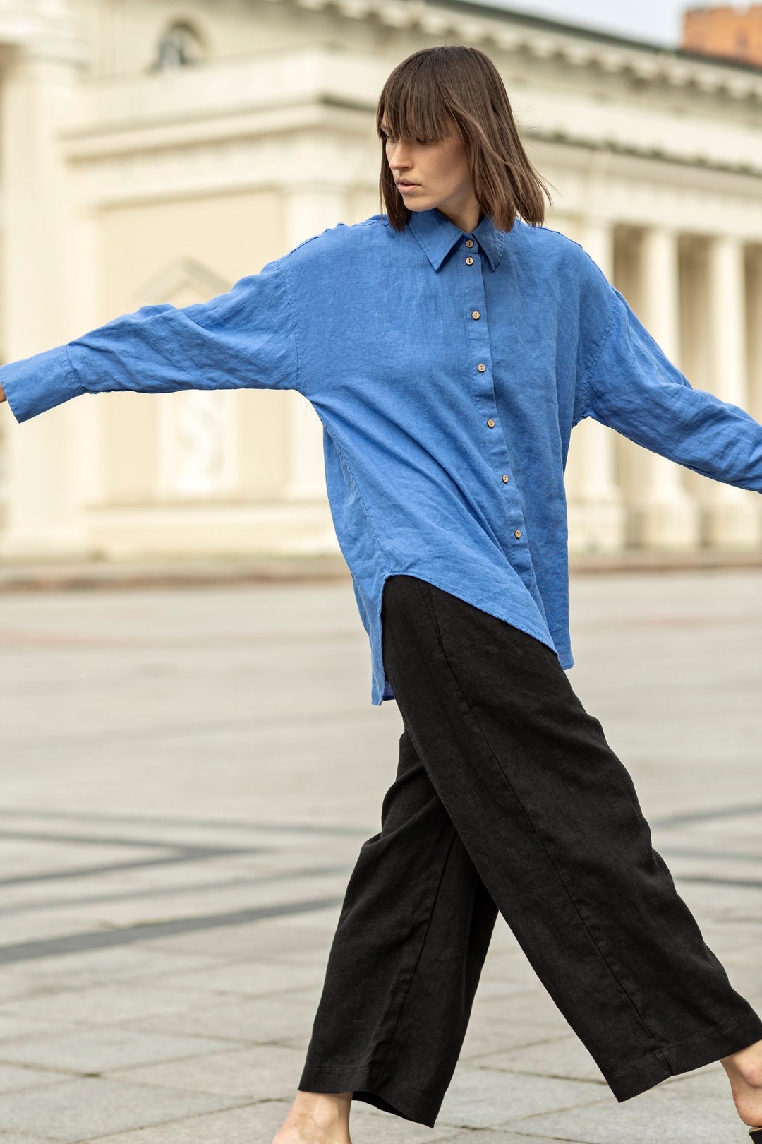【INCHANT ME】Pleated Linen Long Wide Pants The Single Pleated Wide Leg Pant in Linen Blend