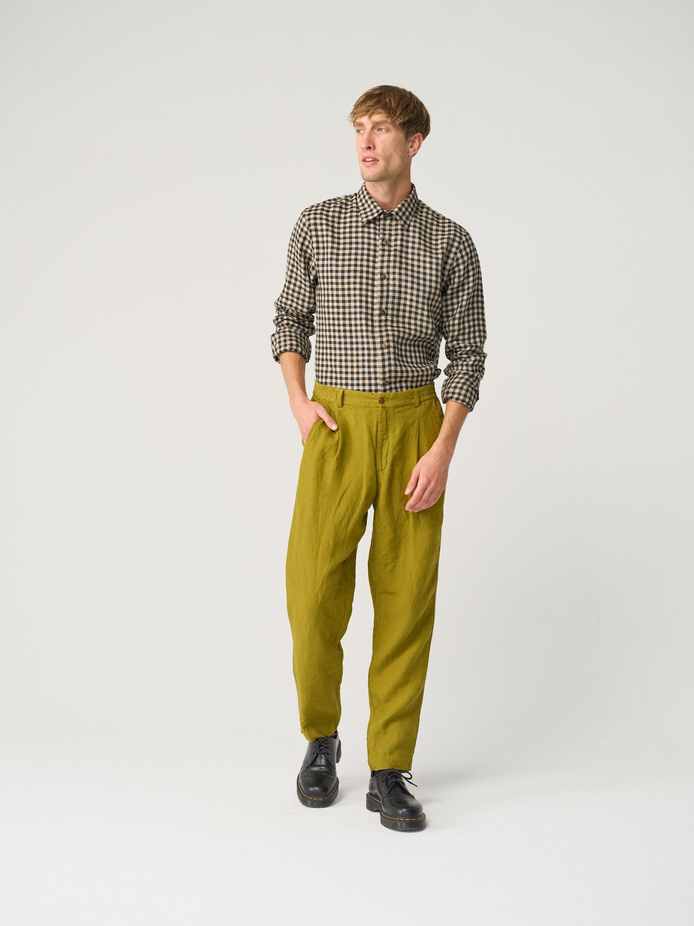 Long sleeve linen shirt for men, coconut button up shirt with full sleeves KANSAS