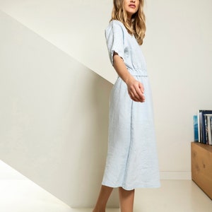 Linen midi dress with elastic waist, loose fit linen dress with crew neck and drop shoulders, A line linen dress, simple linen dress FORTUNE image 5