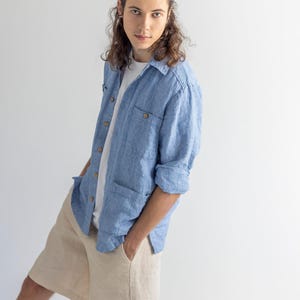 Linen overshirt with patch pockets, loose-fit linen top, linen summer jacket, fashionable linen shirt with classic collar and cuffs CARLOS