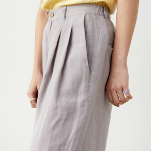 Wide leg linen pants with pockets, high waisted palazzo pants for women, pleated linen trousers MUSCAT image 7