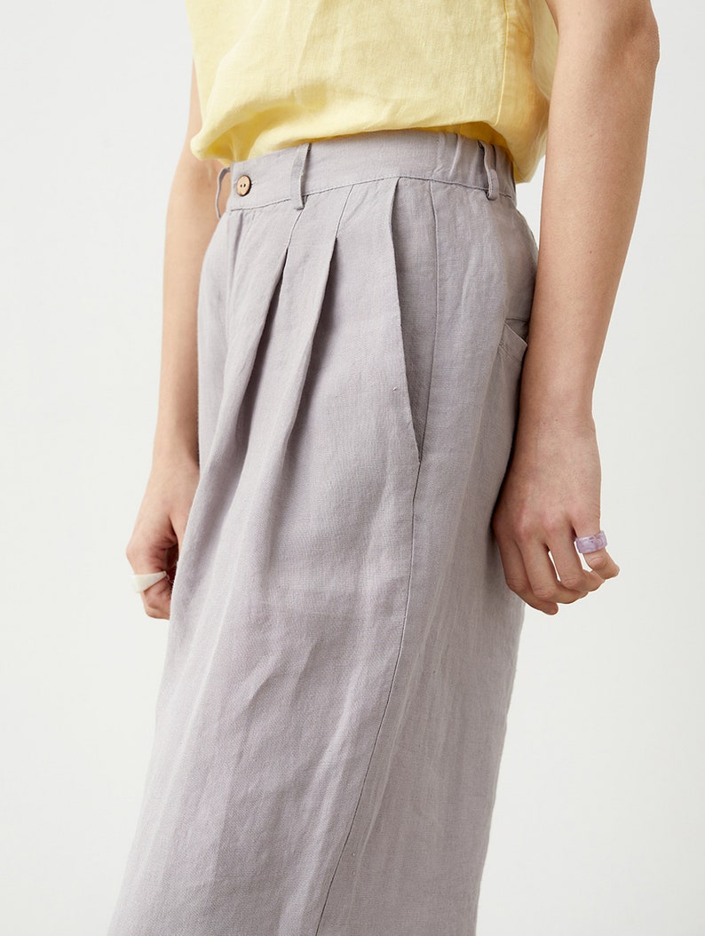 Wide leg linen pants with pockets, high waisted palazzo pants for women, pleated linen trousers MUSCAT image 7