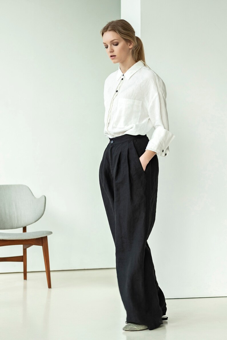 black linen high waisted pants