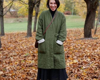 Manteau en lin matelassé avec poches, veste matelassée pour femme, veste kimono rembourrée, manteau portefeuille réversible GOJI