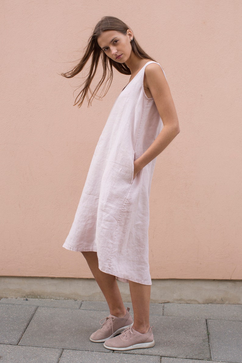 Loose summer linen dress, linen tank dress with pockets OLIVIA image 3