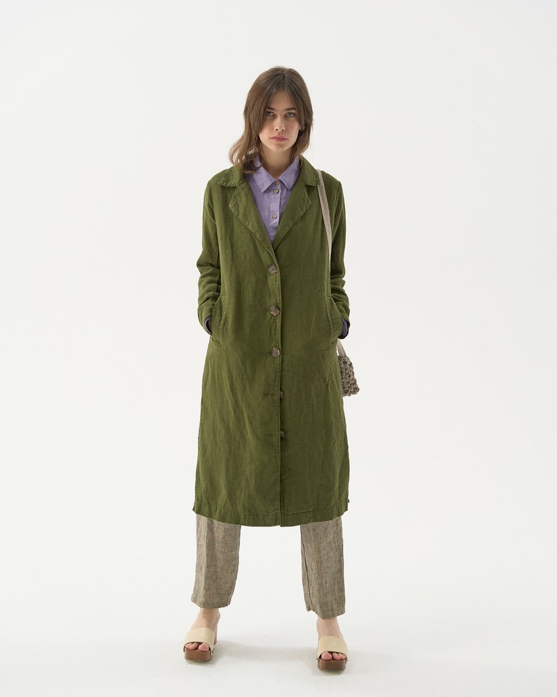 Linen trench coat women, linen coat for women, linen duster, vintage trench coat LEO image 8