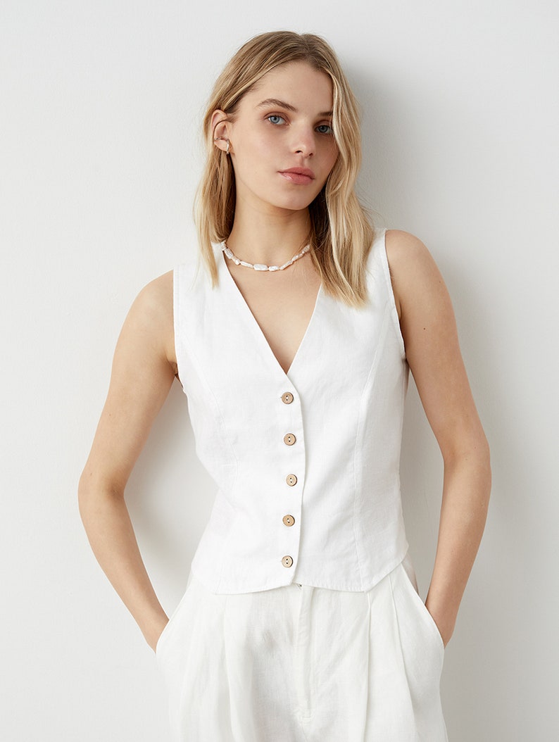 Linen vest woman, linen waistcoat, linen short vest top for women, linen formal vest blouse BLAKE image 6
