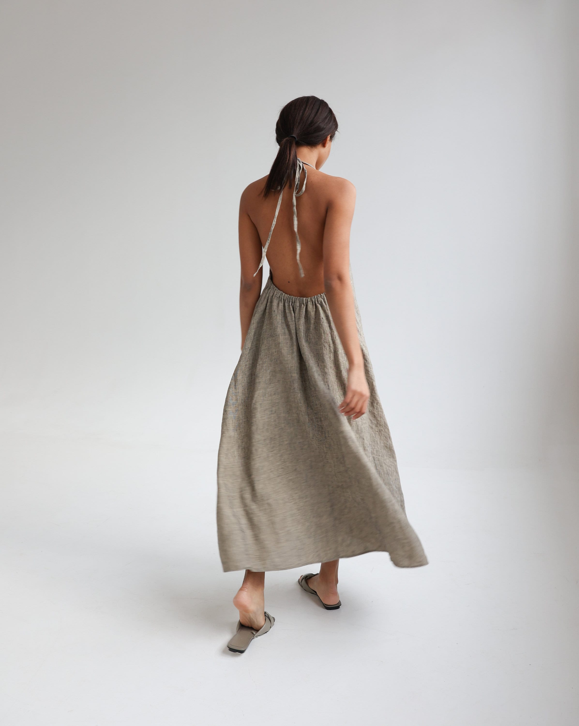 Linen Pinafore Dress, Linen Sundress, Open Back Dress