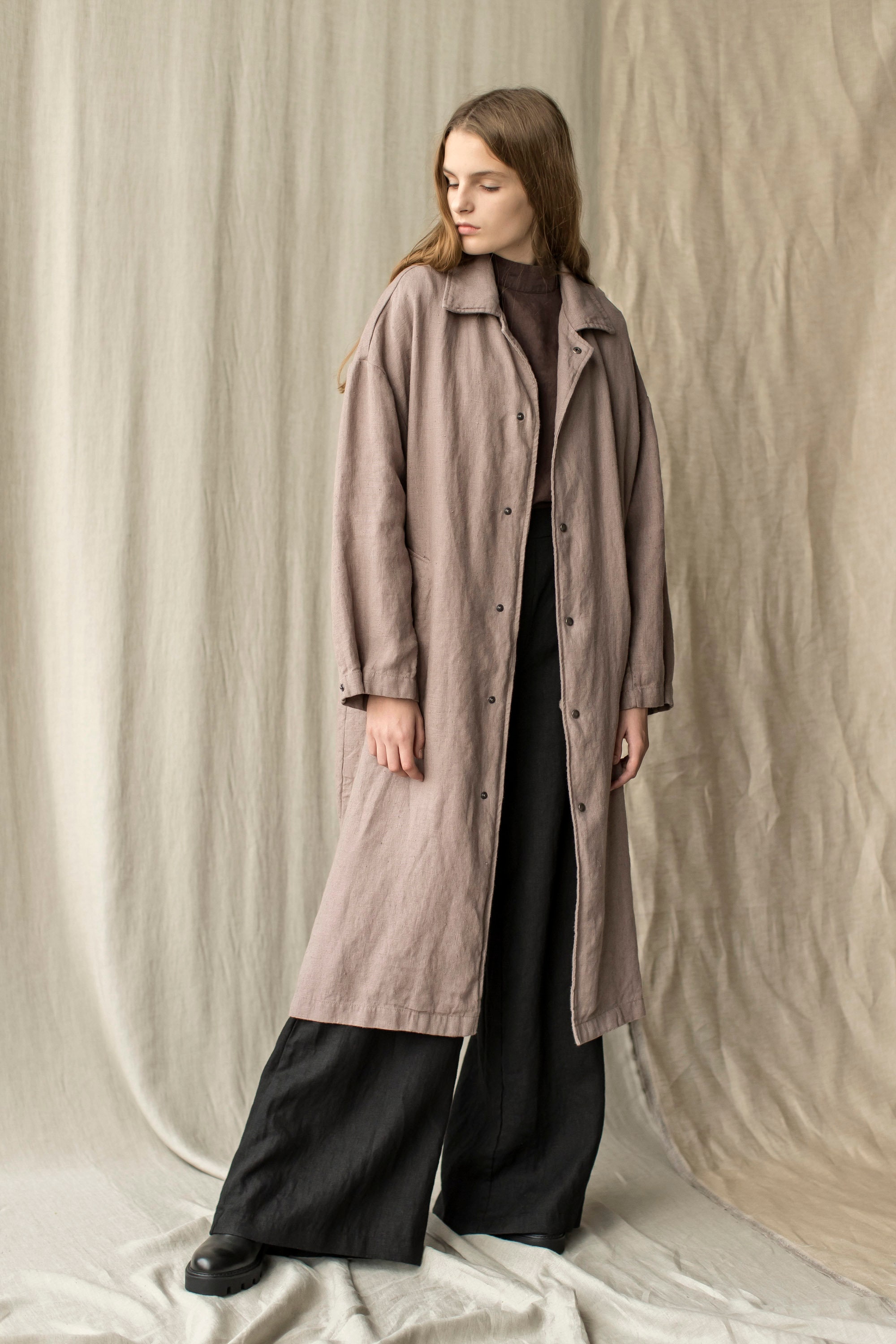 Long linen coat linen topper autumn coat with pockets linen Etsy