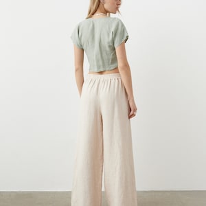 Heavy linen palazzo trousers, wide leg linen pants with pockets, long linen pants, boho linen trousers SPRING image 4