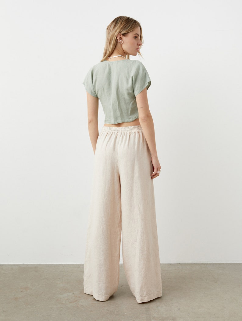 Heavy linen palazzo trousers, wide leg linen pants with pockets, long linen pants, boho linen trousers SPRING image 4