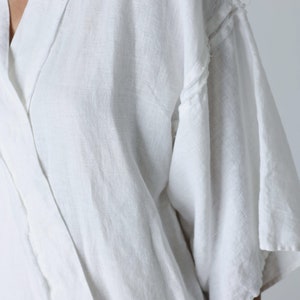 Linen kimono jacket with raw-edge details, linen jacket for women with kimono sleeves FUDO image 5