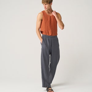 Scoop-neck linen tank top for men, sleeveless linen top, light linen vest WRESTLER image 7