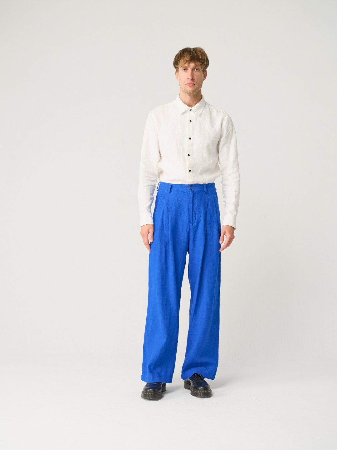 Wide Leg Linen Pants for Men Linen Trousers With Pockets - Etsy