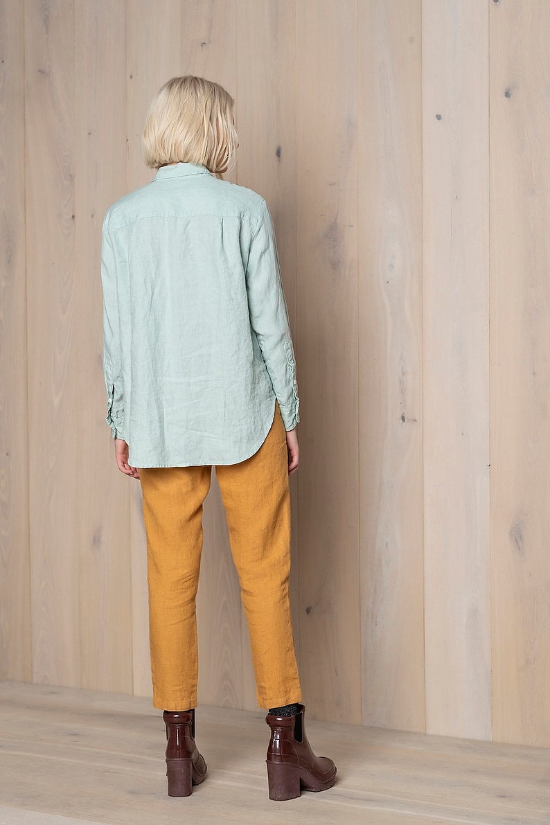 linen classic shirt classic collar shirt mint shirt white linen shirt shirt slim fit shirt Womens linen shirt business shirt