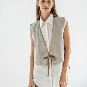 Quilted linen vest, padded linen vest for women, reversible wrap linen waistcoat ACORN image 8