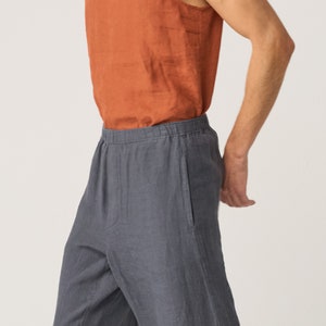 Scoop-neck linen tank top for men, sleeveless linen top, light linen vest WRESTLER image 5