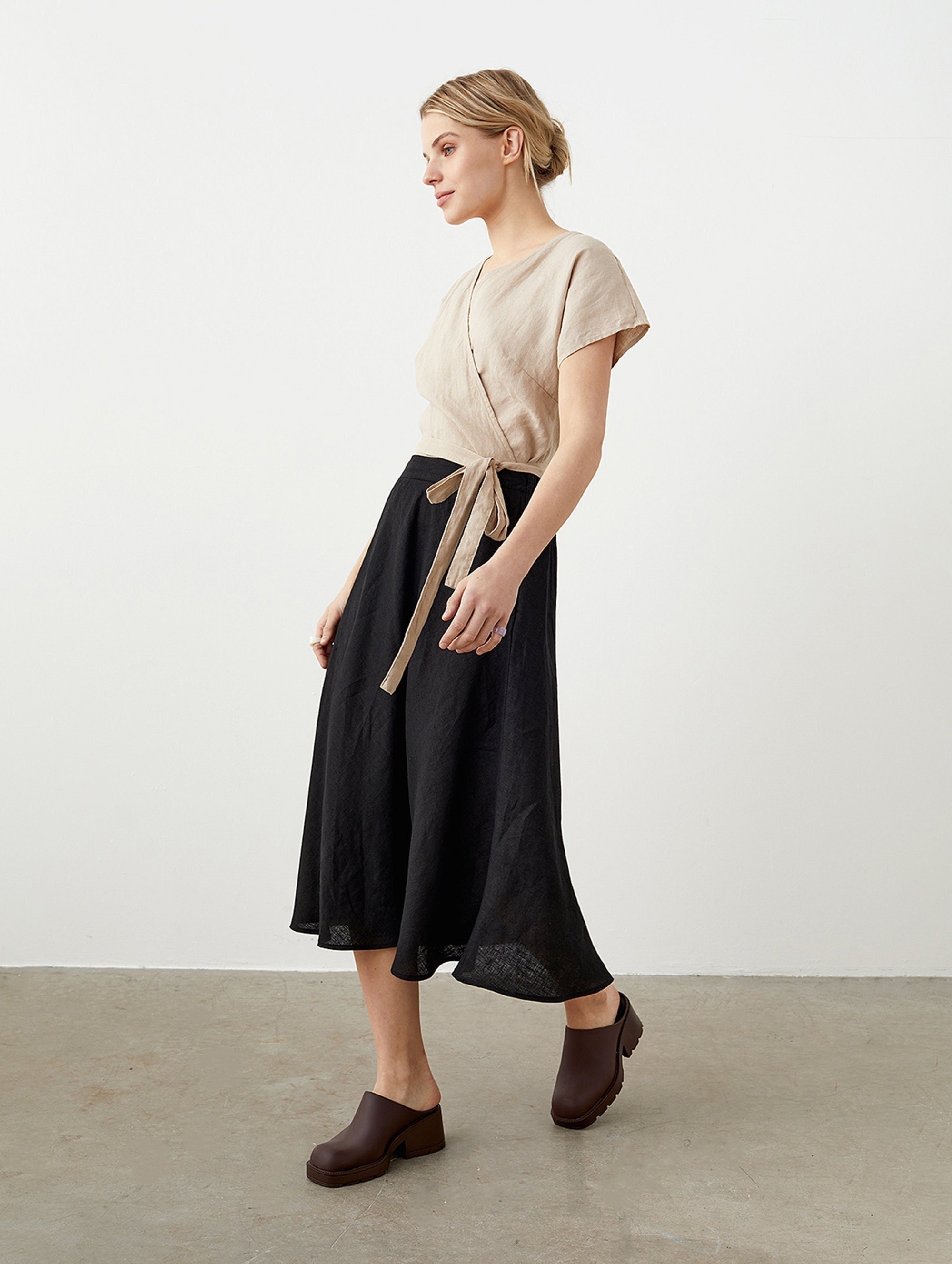 Size L/xl. Ready To Ship Flared Linen Skirt With Pockets, Midi Skirt, A Line Boho Bias Cut Polka