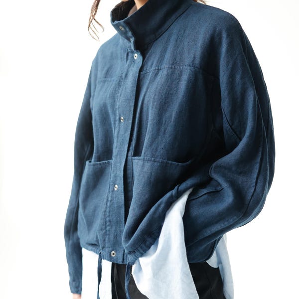 Oversize Leinen-Wendejacke mit Taschen, kurzer Blazer aus schwerem Leinen, lockere Jacke für Damen KAYLA | handgemachte nachhaltige Kleidung