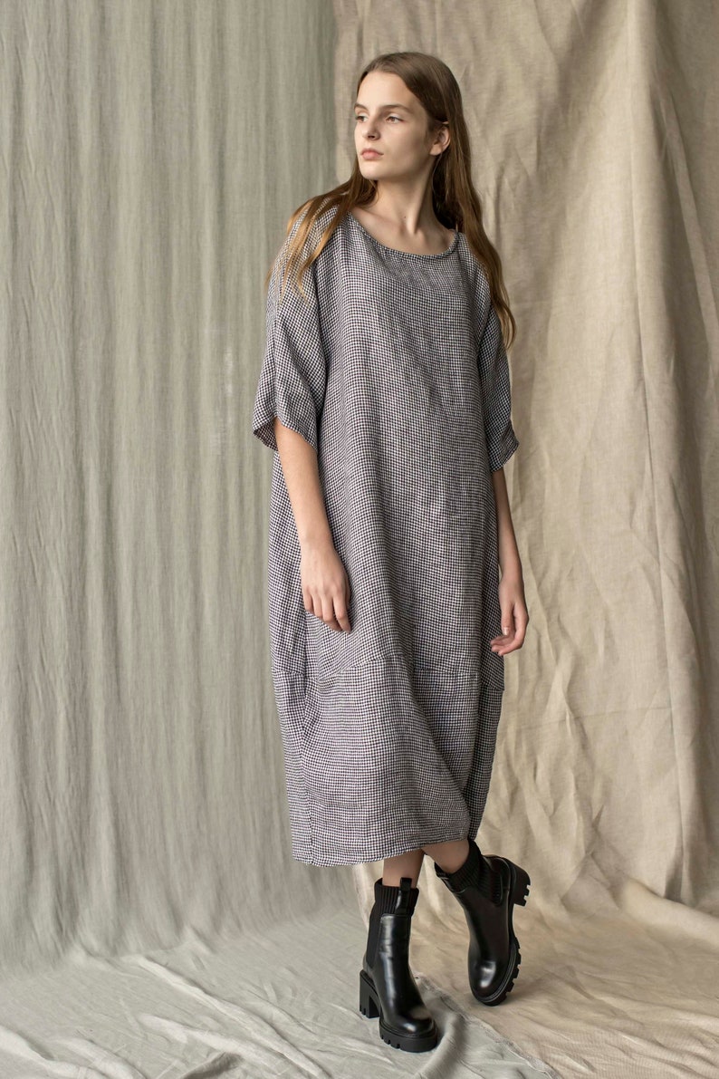 Linen dress winter dress kimono dress linen tunic oversized dress Lithuanian linen dress LUCKY
