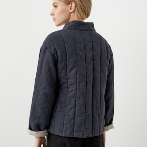 Steppjacke mit Taschen, Leinen-Kimonojacke für Damen, Steppmantel, Wende-Utility-Jacke QUINCE Bild 3