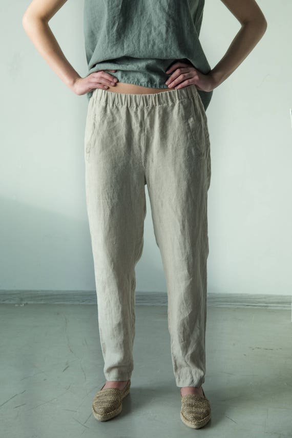 Loose fit linen pants elastic waist pants summer pants Etsy