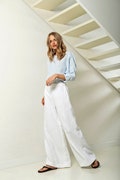 Flared boho pants, wide-leg linen trousers, high waisted pants, maxi linen trousers for women, heavy linen pants WANTED product logo