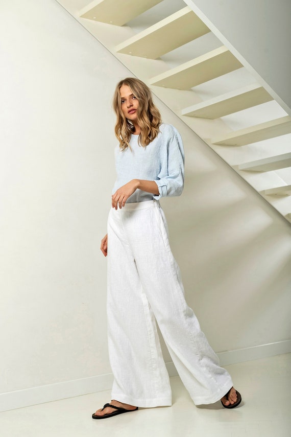 Womens Linen Blend Pants with Drawstring