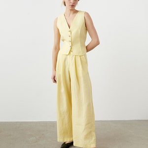 Wide leg linen pants with pockets, high waisted palazzo pants for women, pleated linen trousers MUSCAT image 3