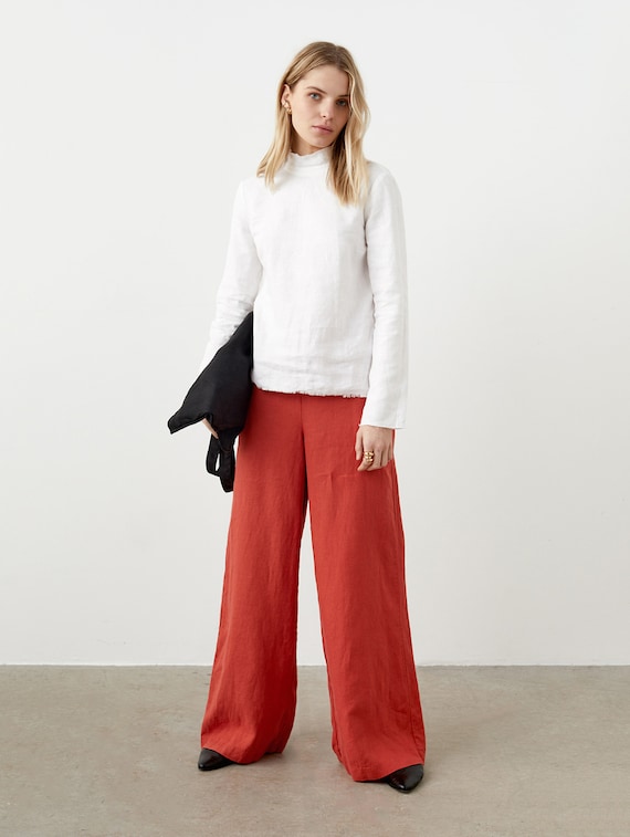Wide Leg Linen Pants High Waisted Trousers Flared Palazzo Pants