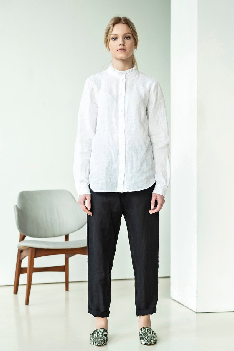 Victorian collar shirt White linen shirt Classic white | Etsy