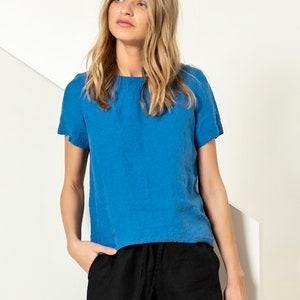 Linen t-shirt for summer, short-sleeve linen top, simple linen blouse, linen blouse women, basic linen top RUTA