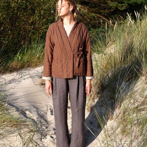 Quilted linen jacket, linen padded coat with pockets, warm kimono robe, fashionable winter coat, reversible jacket, padding coat QUINCE image 4