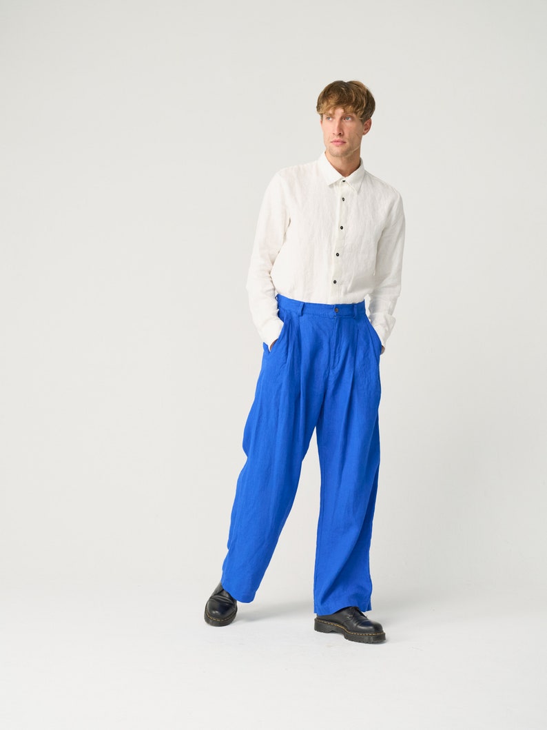 Wide Leg Linen Pants for Men Heavy Linen Trousers With - Etsy