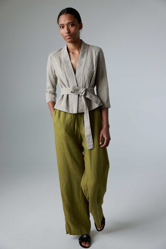 Roem[ロエム] Linen Like Short Sleeved Crop Jacket Linen Kimono Jacket With 3/4 Sleeves, Crop Linen Jacket